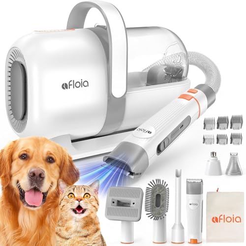 Afloia Kit per la toletta del cane con aspirapolvere, tosatrice per cani, aspirazione 99% peli, kit professionale con 7 strumenti