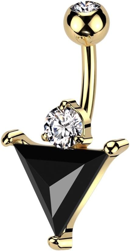 Pierced Owl 14GA 316L Stainless Steel Black CZ Crystal Triangle Belly Button Ring