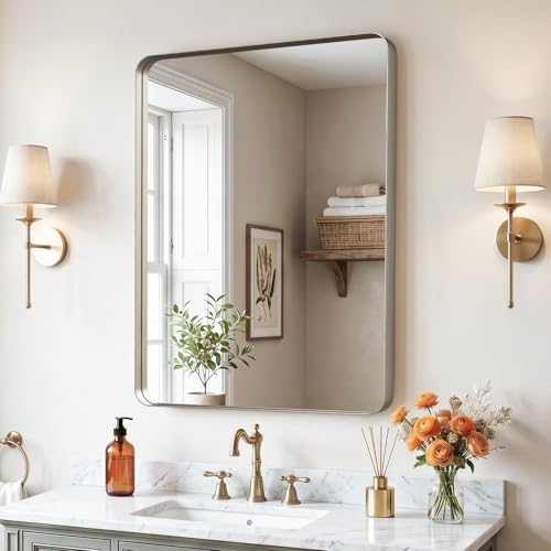 Image of 32 inchx24 inchBathroom Vanity Mirror for Wall Aluminum Framed Farmhouse Rectangle