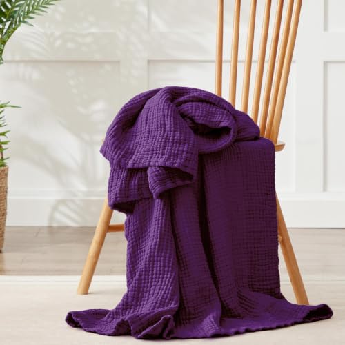 Image of Cotton Muslin Blankets for Adults, 6-Layer Large Throw, 50x70, Dark Purple