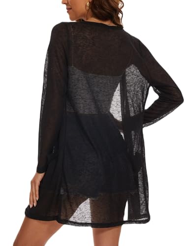 Image of Spicy Sandia Women's Lightweight Sheer Cardigans with Pockets Kimono Cover Up for Summer