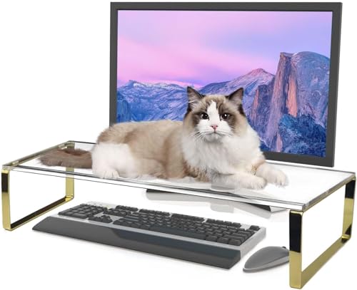 Keyboard Cat Protector - 20' Large Monitor Stand 2 in 1 Clear Acrylic Keyboard Cover Long Acrylic...