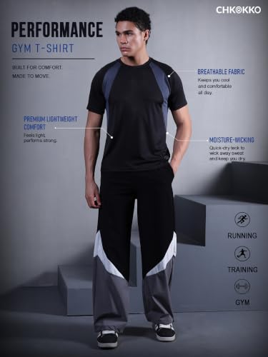 Image of CHKOKKO Gym Tshirt for Men Workout Regular Fit Sports Activewear Man Tshirts with Round Crew Neck and Half Sleeves for Yoga Running&Outdoor Activities