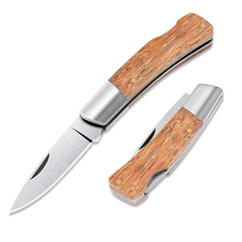 SPITZKANTE Cuchillo plegable navaja de dos manos X-DING-DANG, acero 440C, conformado 42a, hoja 6,1 cm, navaja de dos manos legal en Alemania, navaja de bolsillo con bloqueo, mango de madera