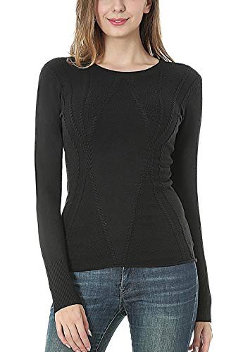 Anienaya Women Cable Knit Sweater Crew Neck Pullover Jacquard Front Knit Sweater (X-Largeï¼ˆUS 16-18), Black