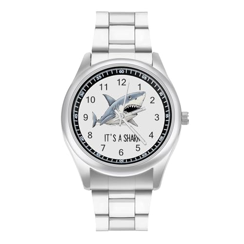 Imagen de It's A Shark Reloj de pulsera de cuarzo personalizado de acero inoxidable con números arábigos para hombres y mujeres