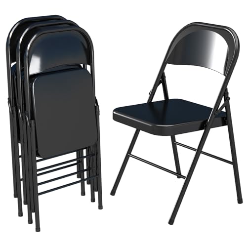 V&LX Folding Chairs All Steel Frame with Double Hinged for Wedding, Banquets, Celebrations, Dinning, Office Kitchen Patio and Garden, Set of 4, Black