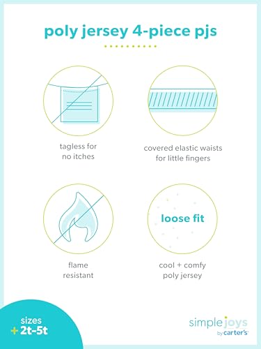 Simple Joys by Carter’s Baby-Jungen 4-Piece Poly Pajamas Pyjamaset, Blau/Grau/Dinosaurier, 12 Monate (2er Pack)