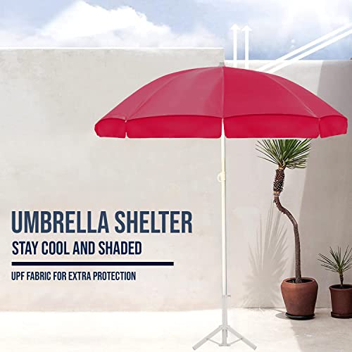 Image of OUTO 6ft /36in Garden Outdoor Umbrella with Stand Foldable Big Size Heavy Duty Waterproof Rain & UV Sun Protection Patio for Balcony Shedding Cantilever & Lawn (6 Feet /36 Inch Rib Arm, Red)
