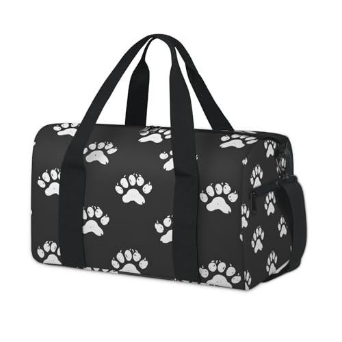 Dog Paws Gym Bag for Women, Duffle Bag for Travel Sport, Lightweight Waterproof Carry on Weekender Dance Yoga Workout Bags, Animal Footprints