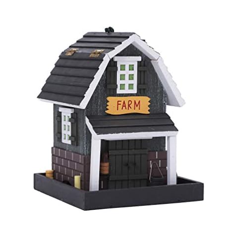 Country Cottages Colorful Hand-Painted Outdoor Decorative Wooden Bird House&Bird Feeder (B) Cover