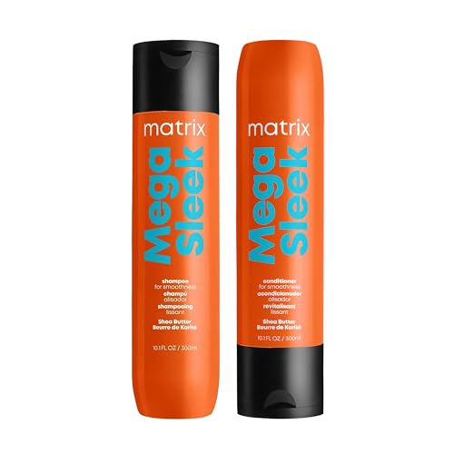 Matrix Smoothing Shampoo and Conditioner Set, Mega Sleek Controls Frizz Leaving Hair Smooth & Shiny, Nourishes with Shea Butter, For Dry, Damaged Hair, 2x300ml (Packaging May Vary)