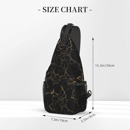 Men's Sling Bag Backpack Packable Chest Crossbody Rucksack, Anti-Theft Waterproof Travel Daypack, Black And Gold Marble Texture Bags3