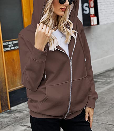 Beufri Women's Hoodies 2022 Fall Jacket Teen Girls Sweater Long Sleeve Sweatshirts Fashion Tops Zip Up Clothes Coffee M #TOP4