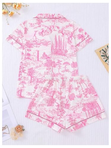 Image of Floerns Women's Floral Pajamas Notch Collar Print Sleepwear Two Piece Pajama Set