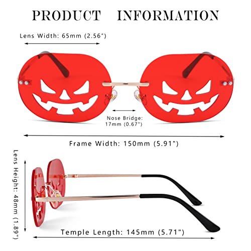 COASION Pumpkin Sunglasses for Women Rimless Party Cute Prom Halloween Glasses Fashion Fire Flame Shades4
