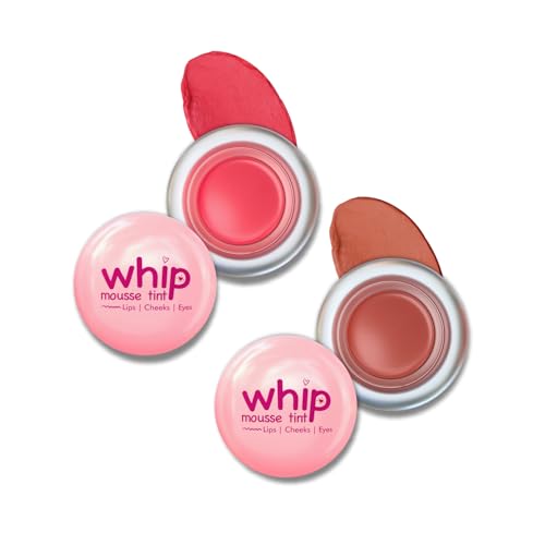 Image of Glam21 Whip Mousse Tint 3-in-1 | Lip, Cheek & Eye Tint | Vitamin E, Jojoba Oil & Shea Butter | Waterproof, Long-Lasting, Highly Pigmented | Lightweight Travel-Friendly Makeup | 4gm Each | Combo Pack Of 2 (Pink Strawberry&Nude Fig)