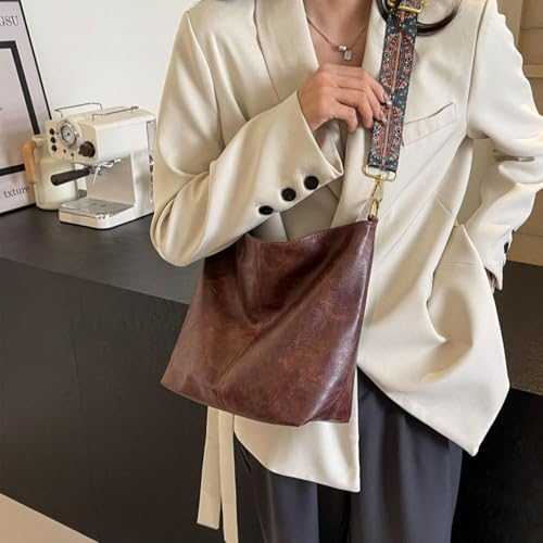 Image of Hobo Bags for Women Crossbody Bag Guitar Strap Purse Vegan Leather Shoulder Handbags Boho Purses Tote Bucket Bag