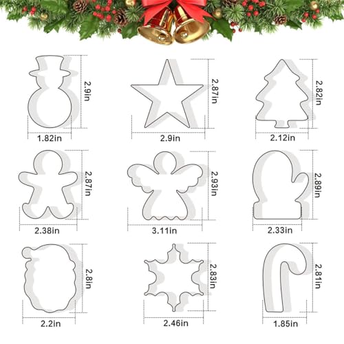 Wmtidene Christmas Cookie Cutters Set of 9 Pieces, Metal Shapes for Winter Holiday: Christmas Tree, Snowflake, Gingerbread Men, Angel, Star, Mitten, Candy Cane, Snowman #2