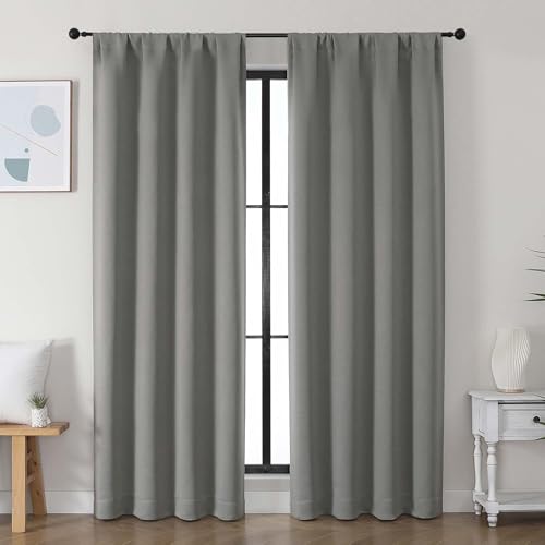 Image of Simplebrand Ava Light Grey Blackout Curtains for Bedroom, 78 Inch Length, 2 Panels Set, Privacy Thermal Insulated Rod Pocket Window Curtains for Patio, French Door, W40 x L78 Inch