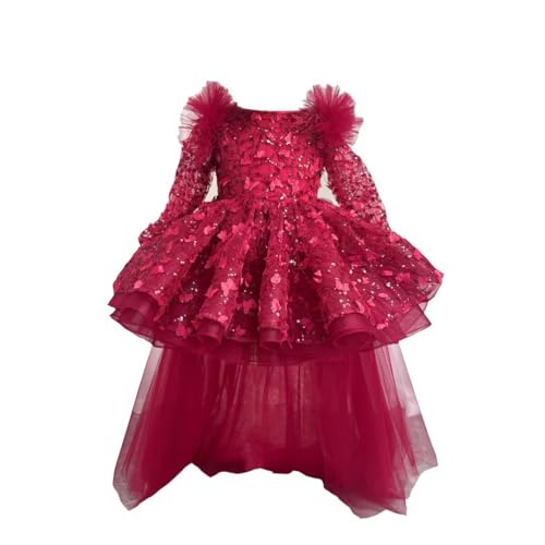 Floral Butterfly Lace Prom Dresses for Kids Long Sleeves Detachable Train Toddler Ball Gowns 2025