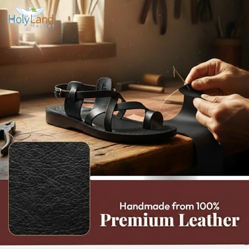 Image of Holy Land Market Men /Women Biblical Jesus Leather Sandals /Slides From Jerusalem (Jesus Style I)
