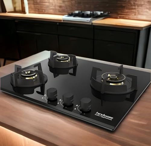 Hindware Hazel 3B 60 Cm | Brass Burners | Auto Ignition | Flame Guard | Metal Knobs | Built In Glass Automatic Hob (3 Burners) - Black - Image 5