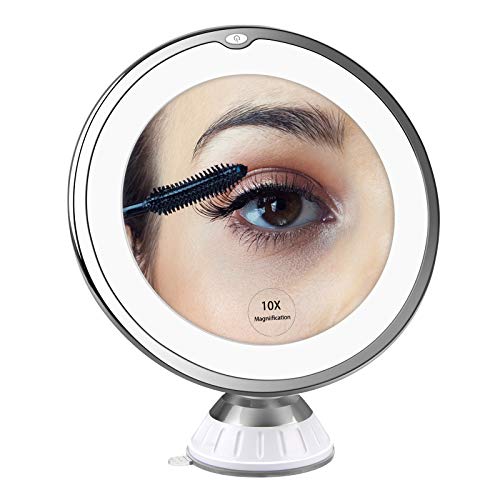 10X Magnifying Makeup Mirror - Vanity Mirror with LED Lights 360 Degree Rotation Powerful Suction Cup Portable Magnification Cosmetic Mirror Good for Bathroom, Travel