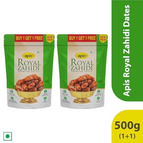 Image of Apis india limited Royal Zahidi Premium Dates 500 G x 2 (Buy 1 Get 1 Free) | Khajoor Dry Fruit & Nuts Natural Sweetener | Healthy & Nutritious Snack | Rich in Fiber & Energy