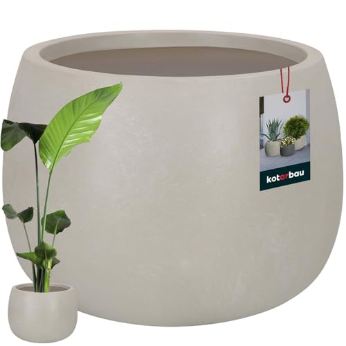 KOTARBAU®Pflanzkübel Grau Fiberclay Blumentopf 31cm ⌀47cm Outdoor&Indoor für Wohnzimmer, Garten, Terrasse