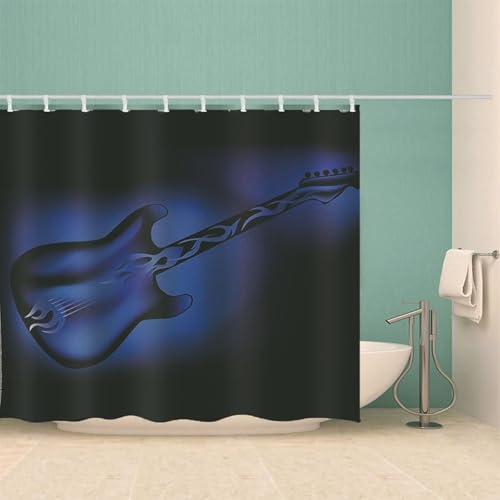 Rideau de douche bleu marine à motif violon en polyester imperméable - 4