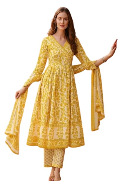 lookmark Women's Printed A-Line Cotton Blend Stitched Kurta Pant with Dupatta | Kurta Set for Women | Kurta Pant Dupatta-picture-37