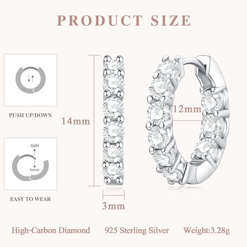 925 Sterling Silver Huggie Earrings for Women, Small Hoop Earrings with High-Carbon Diamond, Hypoallergenic Lightweight Jewelry for Daily Wear2
