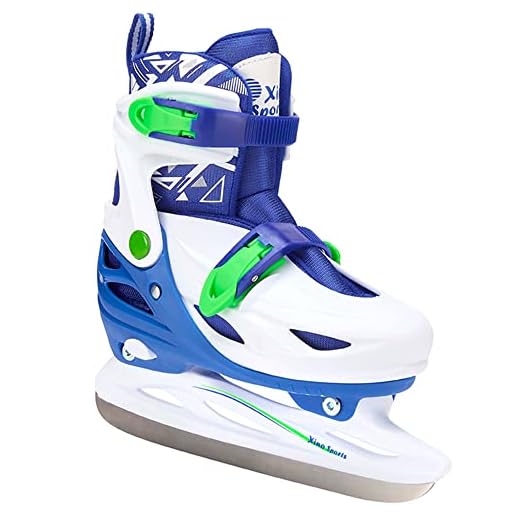 Xino Sports Adjustable Ice Skates - for Girls and Boys, Two Awesome Colors - Blue and Pink, Soft Padding and Reinforced Ankle Support, Fun to Skate! (Blue, Medium)