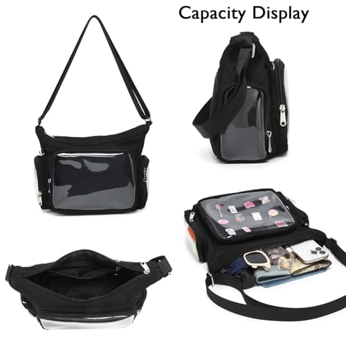 Canvas Ita Bag Crossbody Shoulder Bag Kawaii Purses and Handbags with Anime Pins Display4