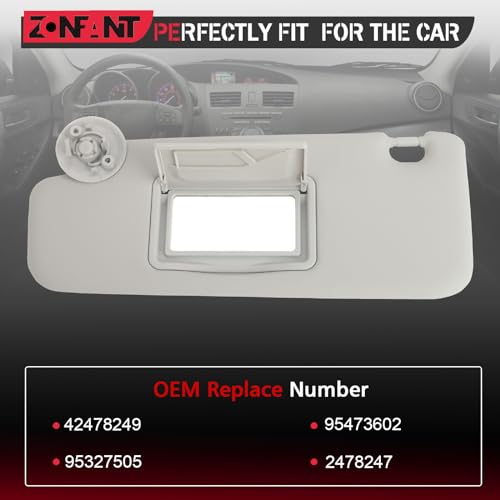 ZONFANT Grey Left Driver Side Sun Visor Without Sunroof Compatible with Chevy Vehicle 2012-2020 Sonic, 2013-2016 Spark, Replace#95055012 95327505 95473602 42478249 - Thumbnail 2