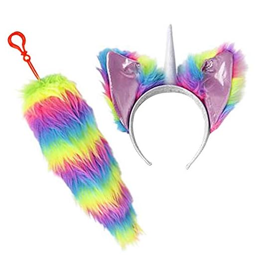 ArtCreativity Unicorn Headband & Tail Set for Kids, Includes Furry Ear Headband and Rainbow Clip-On-Tail, Cute Unicorn Costume Accessories for Children and Adults, Unicorn Gifts for Girls and Boys…