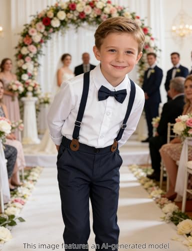 Image of A&J DESIGN Toddler Boys Formal Clothes Suspender Outfit Dress Suit 12M - 6Y
