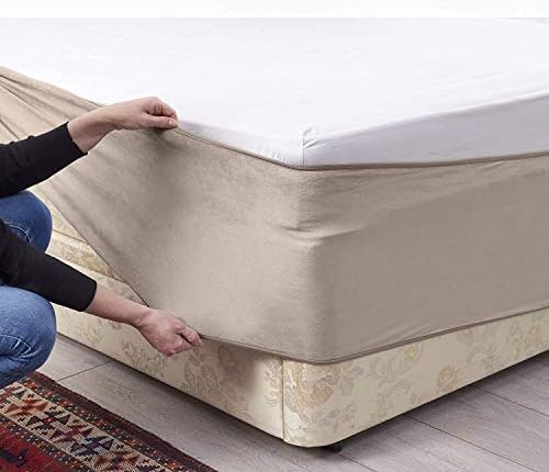 Bed Wrap FAUX SUEDE Divan Bed Base Wrap COVER Alternative to Traditional Valance Sheet Fully Elasticated Skirt Easy To Fit - Wraps Itself Around The Base of Bed Frame (Beige, 4ft Small Double)