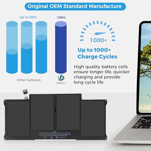 Image of A1466 Battery,A1405 A1496 A1377 Battery Replacement for MacBook Air 13 inch A1466 (Mid 2012,Mid 2013,Early 2014,Early 2015,2017) A1369 (Upgraded High Performance 7.6V 54.4Wh 7150mAh)