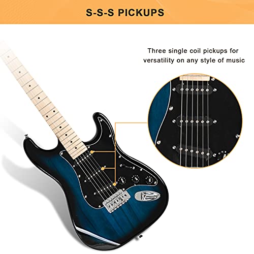 Image of GLARRY Full Size Electric Guitar for Music Lover Beginner with 20W Amp and Accessories Pack Guitar Bag (DARK BLUE, 39 inch Right Handed)