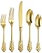 KEAWELL Preciosos juegos de cubiertos dorados de cuchillos y tenedores de acero, vajilla pesada juego de cubiertos de oro antiguo