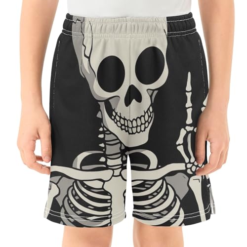 Skeleton Peace Black School Boys Breathable Summer Shorts Elastic Waist Classic Wide-Leg Youth Shorts XS2