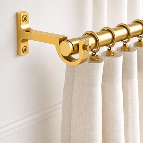 Image of Elite Aluminum Curtain Rod Brackets - Heavy-Duty Wall Mount Clamps for Curtain Rod Support for Door and Window Curtain Rods with Screw and Wall Plug - Pack of 2PCS (Gold)