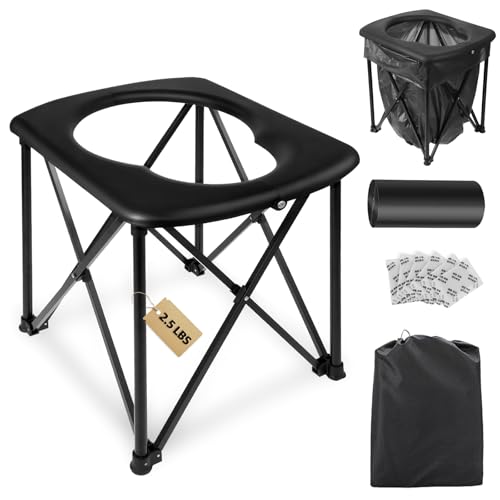 15.6'' Portable Toilet for Camping, Ultralight Foldable Camping Toilet 2-Second Setup, 350LBS Portable Potty for Adults, Compact for Camping, Hiking, RV Travel, Trucker, Fishing, Beach, Outdoor Use