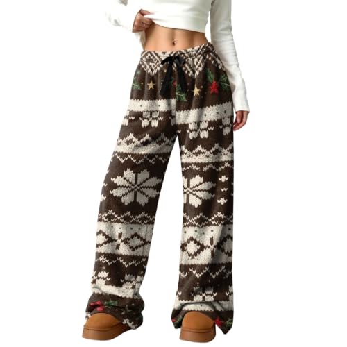 Wide Leg Pajama Pants for Women Plush Christmas Print Flannel Travel Pant - image 6