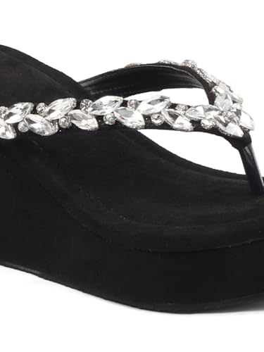 Image of TRYME Crystal Embellished Strap Slip on Wedges Heel Sandals For Women's