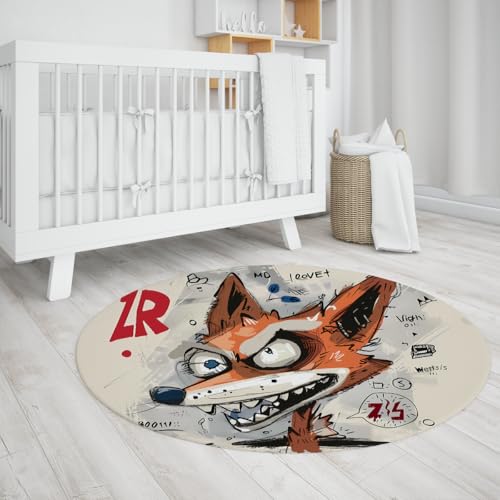 LANDERSION Alfombra Anime Fox Redonda Animal Divertido Alfombras Grandes para salón Dormitorio Sala Juegos Esterilla Dibujos Animados Minimalista Lavable Ultra Fina 200cm