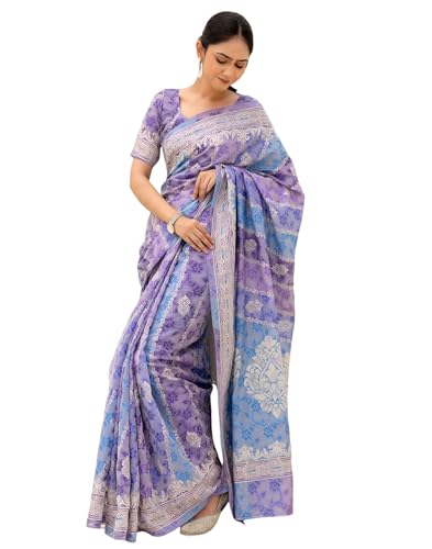 Image of SIRIL Women's Cotton Printed Weaving Saree With Unstitched Blouse Piece