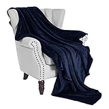 Exclusivo Mezcla Large Flannel Fleece Velvet Plush Throw Blanket– 50' x 70' (Navy Blue)